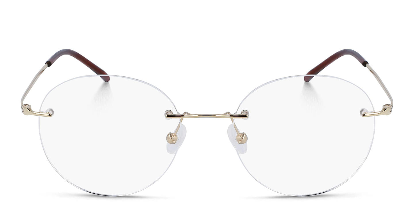 Calvin Klein Unisex Rimless Round Eyeglasses in Gold – Product Photo 0