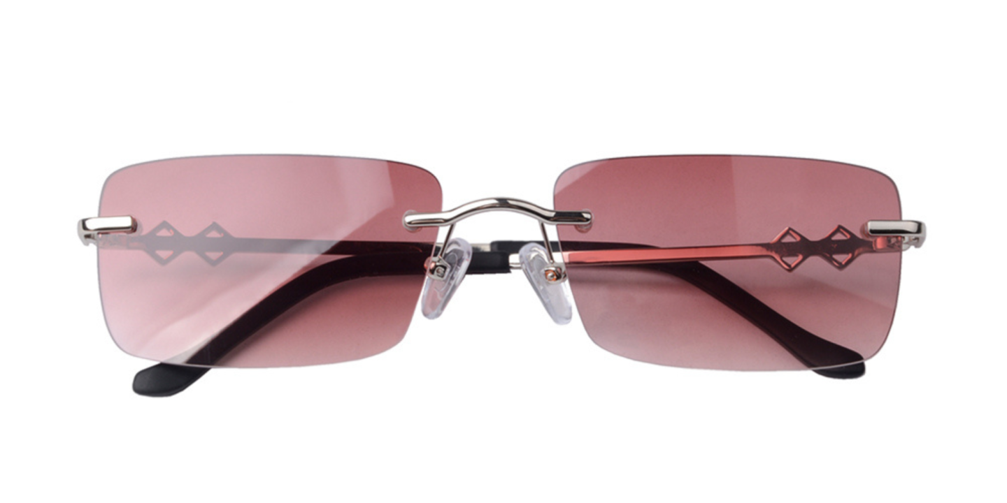 Karen Wazen Layla Rimless Rectangle Sunglasses in Silver – Product Photo 0