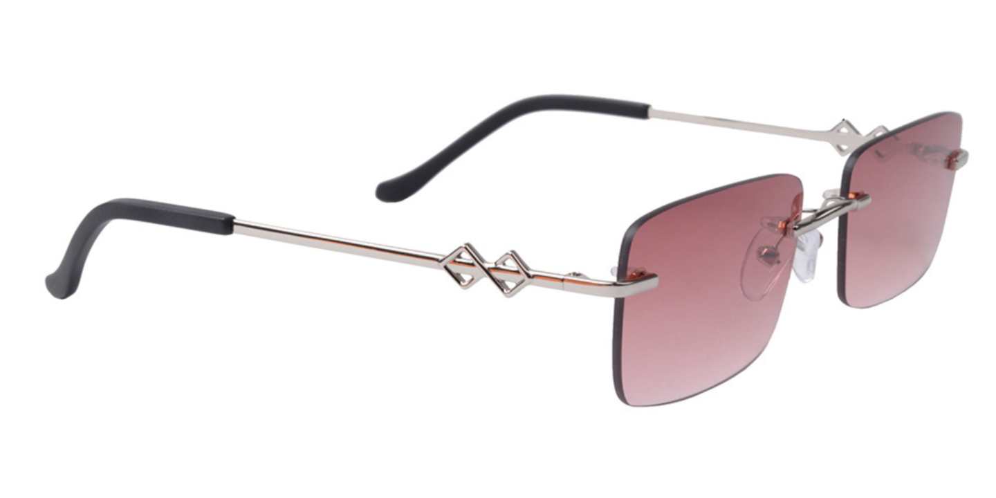 Karen Wazen Layla Rimless Rectangle Sunglasses in Silver – Product Photo 1
