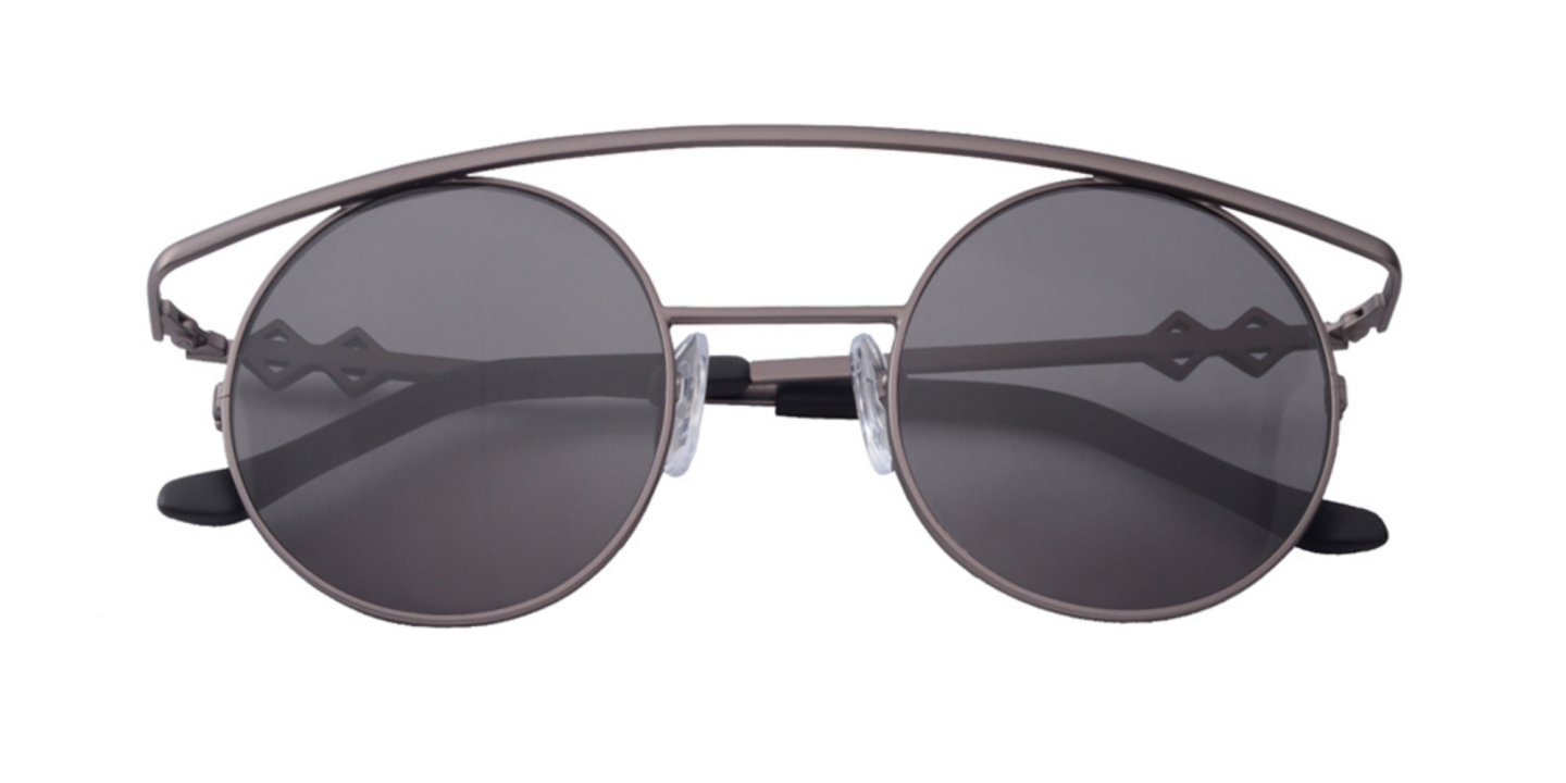 Shop Karen Wazen Retro XL Round Sunglasses in Grey online.