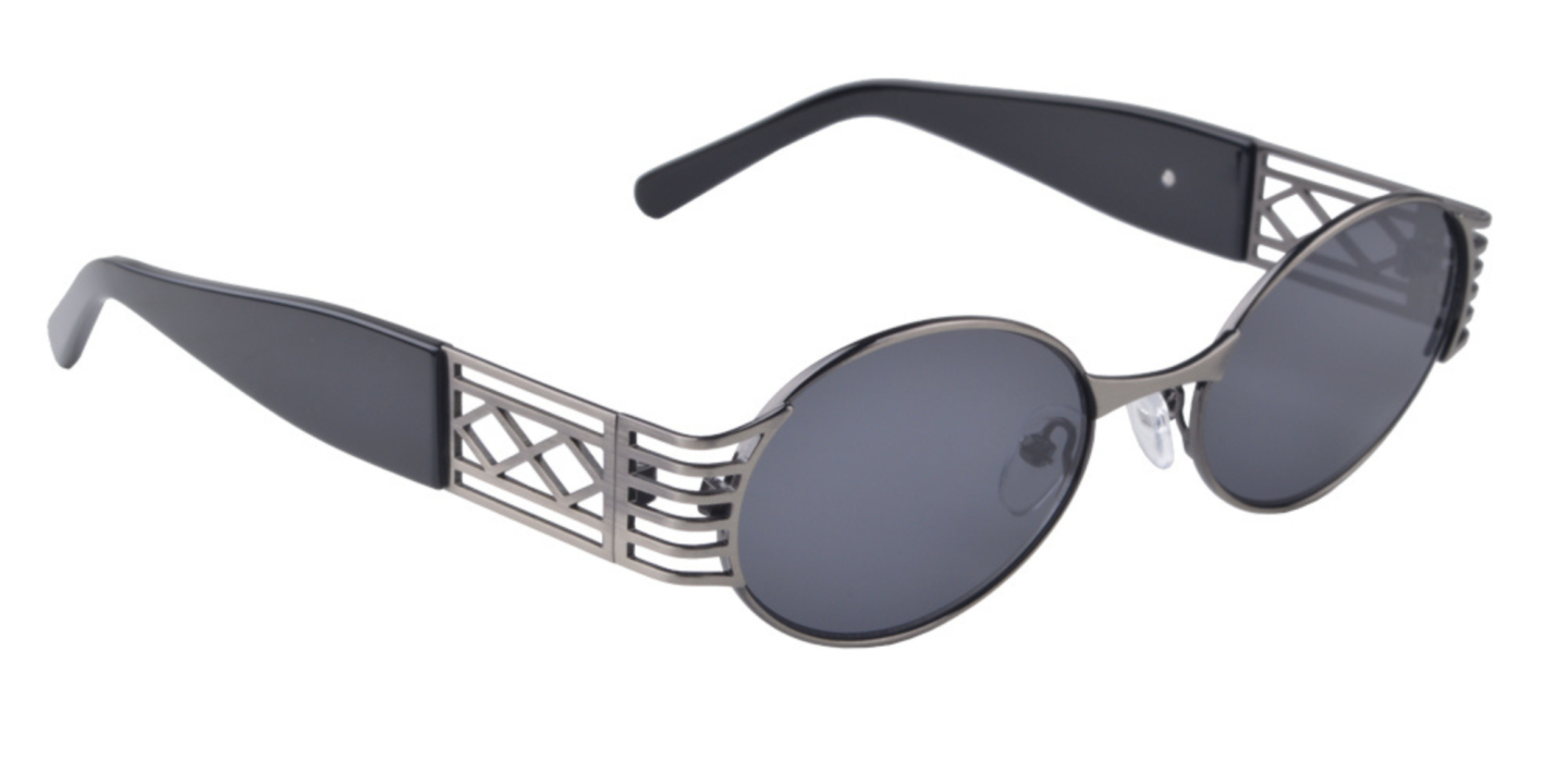 Karen Wazen Pam Oval Sunglasses in Silver – Product Photo 1