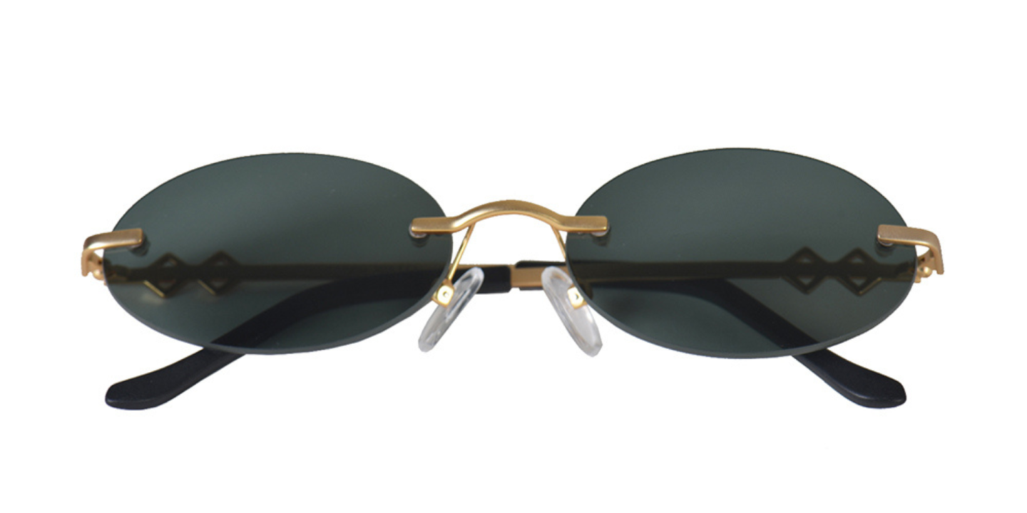Karen Wazen Vicky Rimless Oval Sunglasses in Gold – Product Photo 0