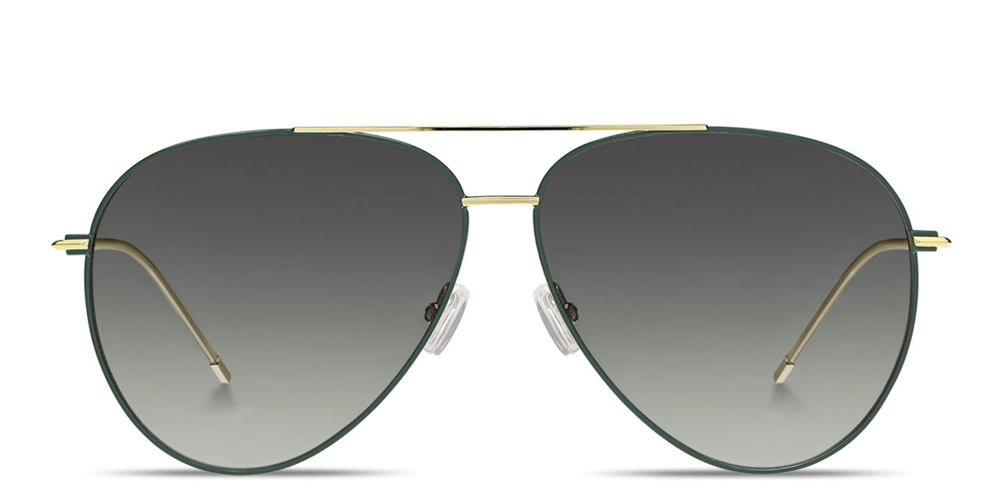 Shop Hugo Boss Engraved Logo Pilot Sunglasses in Gold Green online.
