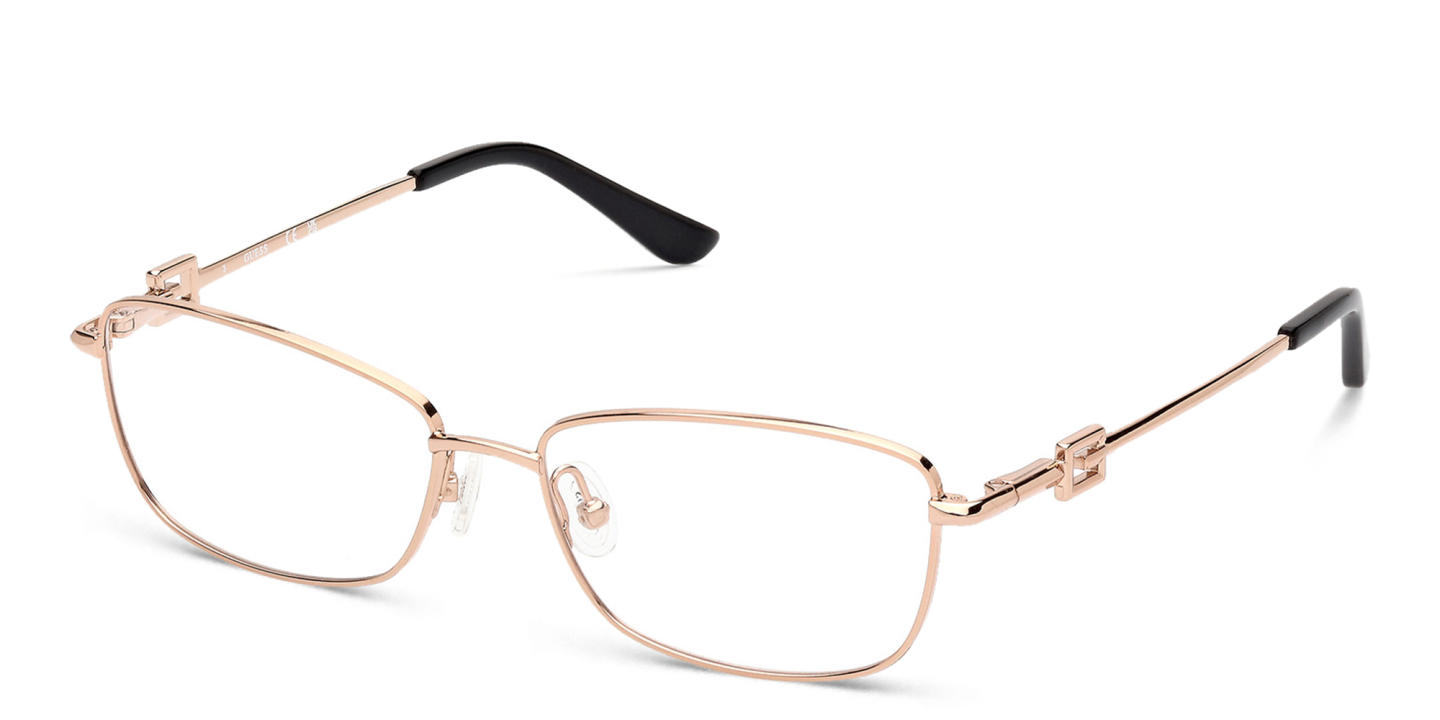 Shop Guess Rectangle Eyeglasses in Rose Gold online.
