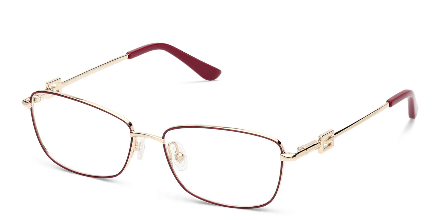 Shop Guess Rectangle Eyeglasses in Gold online.