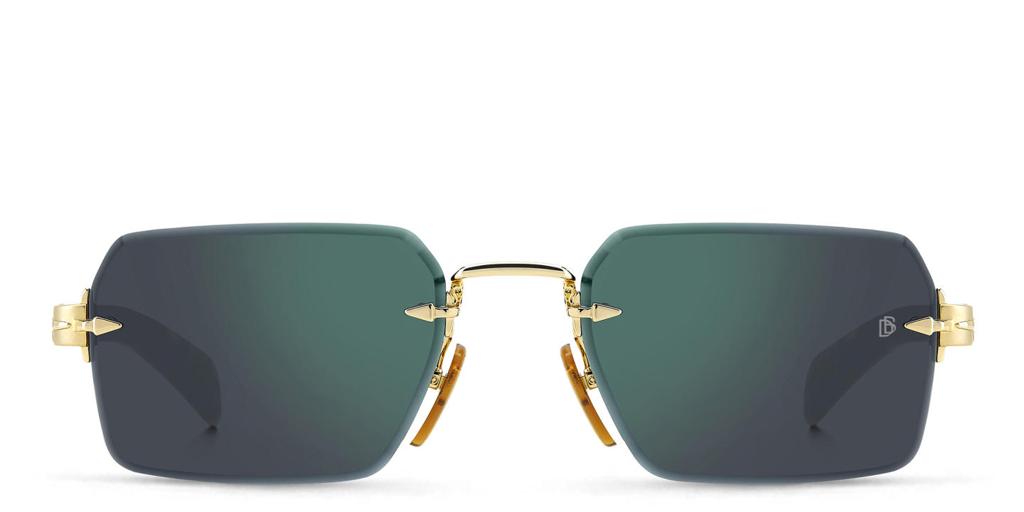 Shop DAVID BECKHAM Rectangle Sunglasses in Gold Havana online.