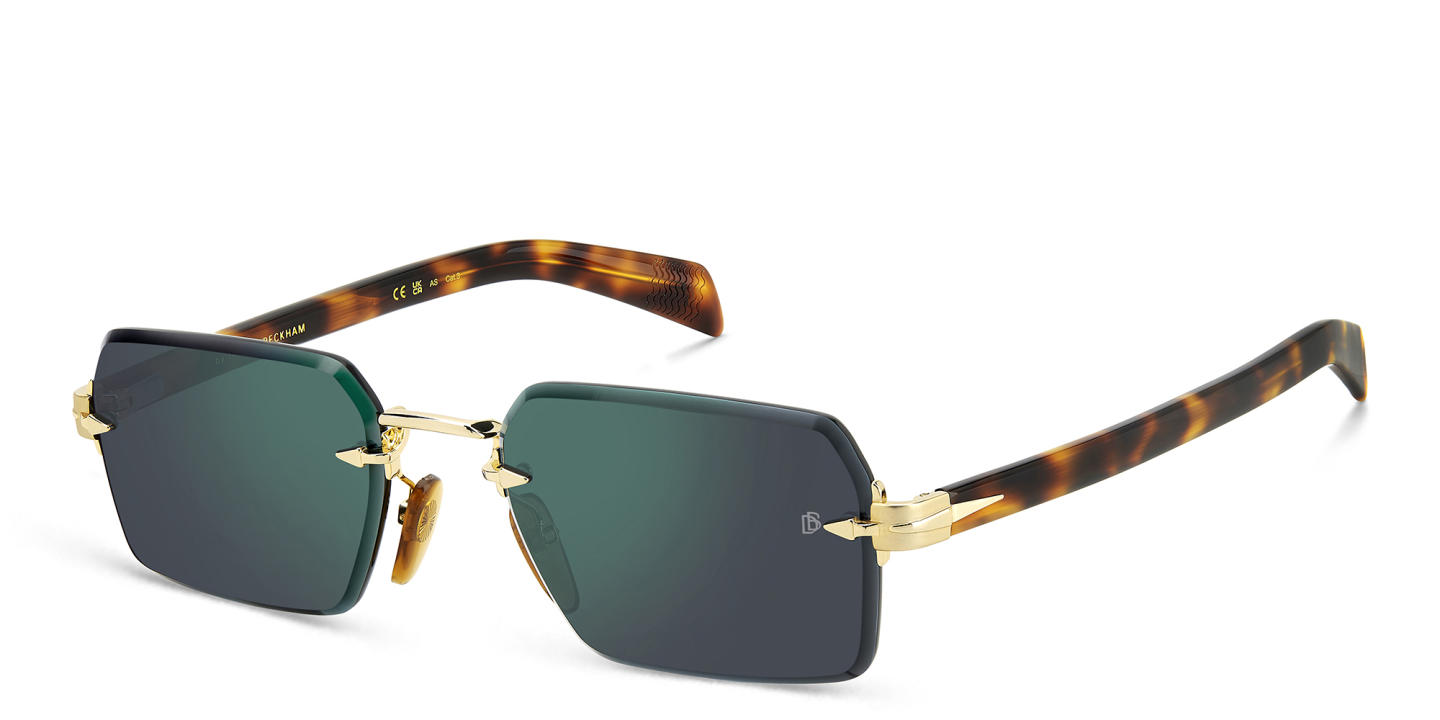 Shop DAVID BECKHAM Rectangle Sunglasses in Gold Havana online.