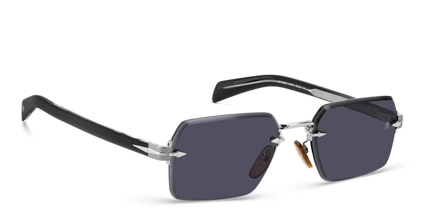 Shop DAVID BECKHAM Rimless Rectangle Sunglasses in Ruthenium Black online.