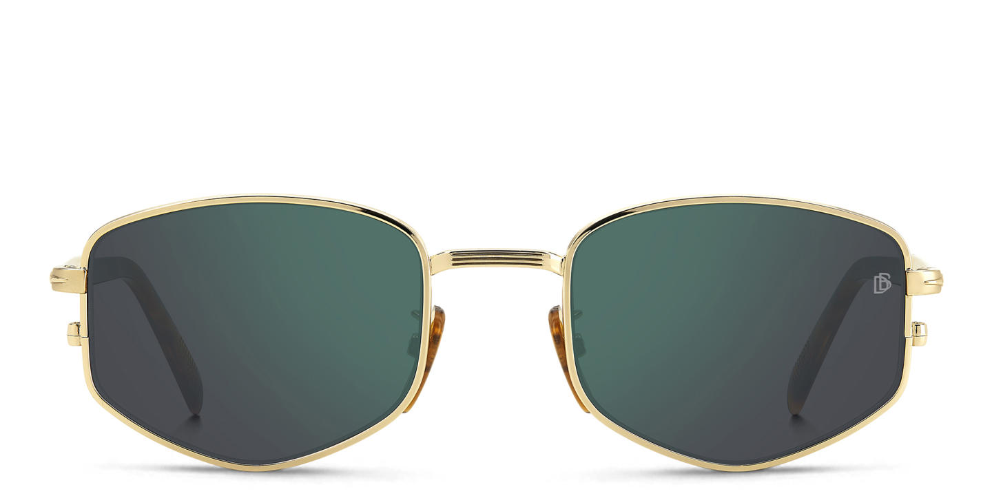 Shop DAVID BECKHAM Irregular Sunglasses in Gold Honey Havana online.
