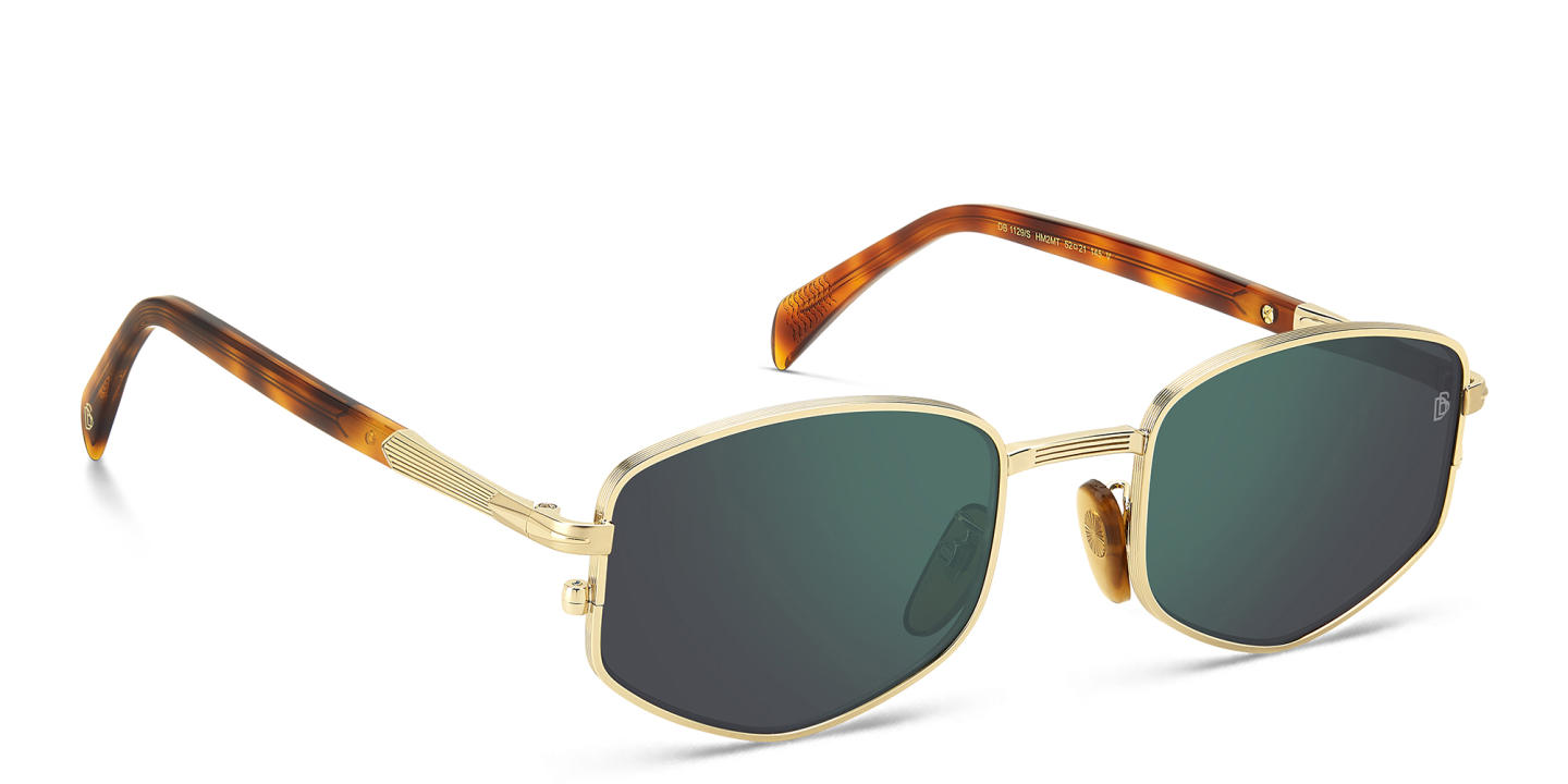 Shop DAVID BECKHAM Irregular Sunglasses in Gold Honey Havana online.