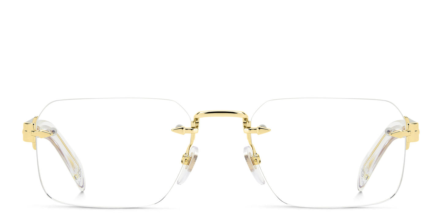 Shop DAVID BECKHAM Rimless Rectangle Eyeglasses in Gold Crystal online.