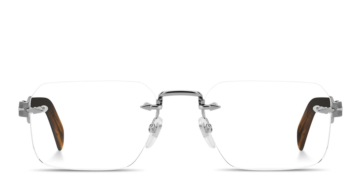 Shop DAVID BECKHAM Talisman Rimless Rectangle Eyeglasses in Ruthenium online.
