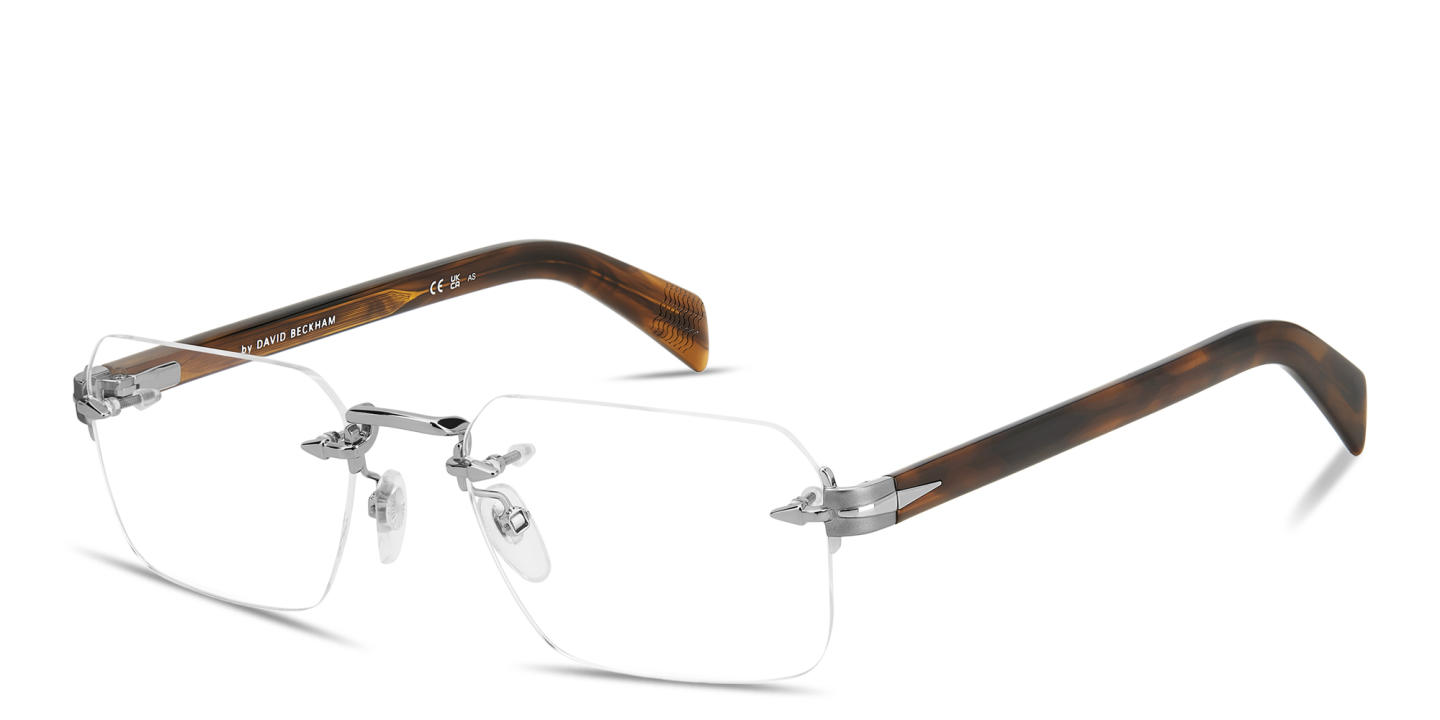 Shop DAVID BECKHAM Talisman Rimless Rectangle Eyeglasses in Ruthenium online.