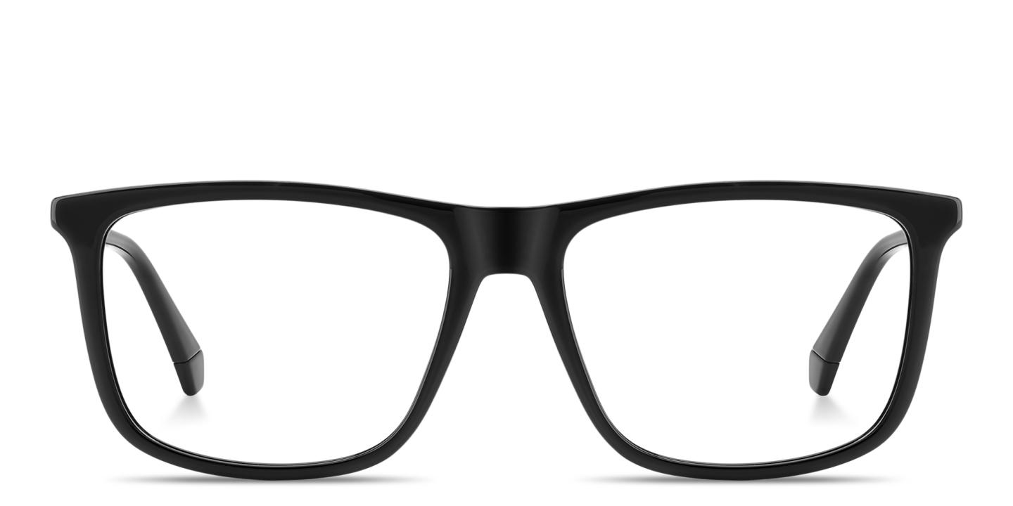 Shop Polaroid Engraved Logo Wide Rectangle Eyeglasses in Black online.