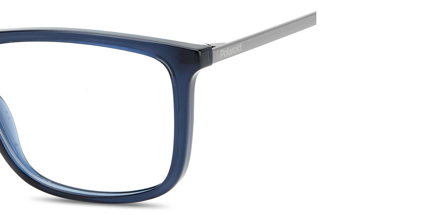 Shop Polaroid Engraved Logo Wide Rectangle Eyeglasses in Blue online.