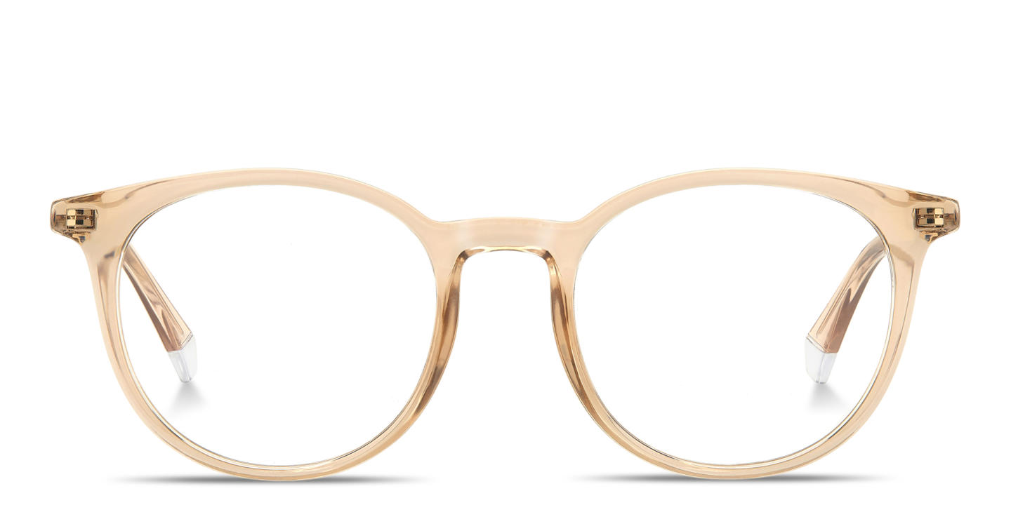Shop Polaroid Engraved Logo Unisex Round Eyeglasses in Transparent Beige online.
