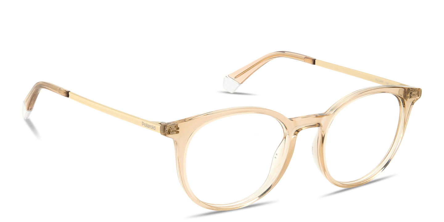 Shop Polaroid Engraved Logo Unisex Round Eyeglasses in Transparent Beige online.