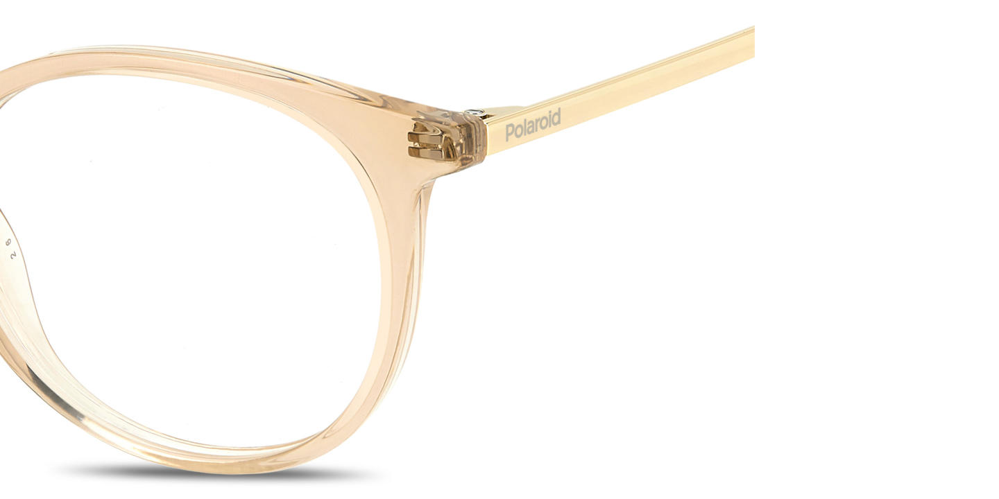 Shop Polaroid Engraved Logo Unisex Round Eyeglasses in Transparent Beige online.