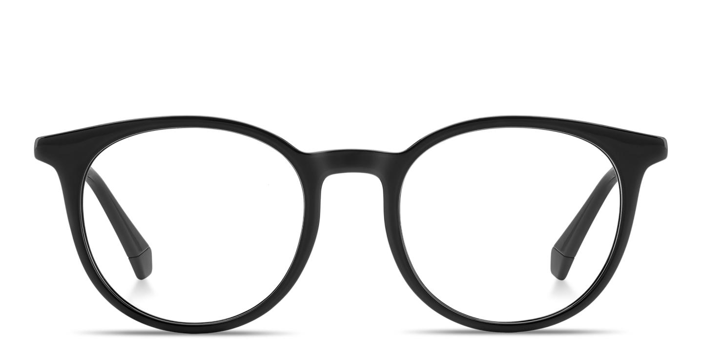 Shop Polaroid Engraved Logo Unisex Round Eyeglasses in Black online.