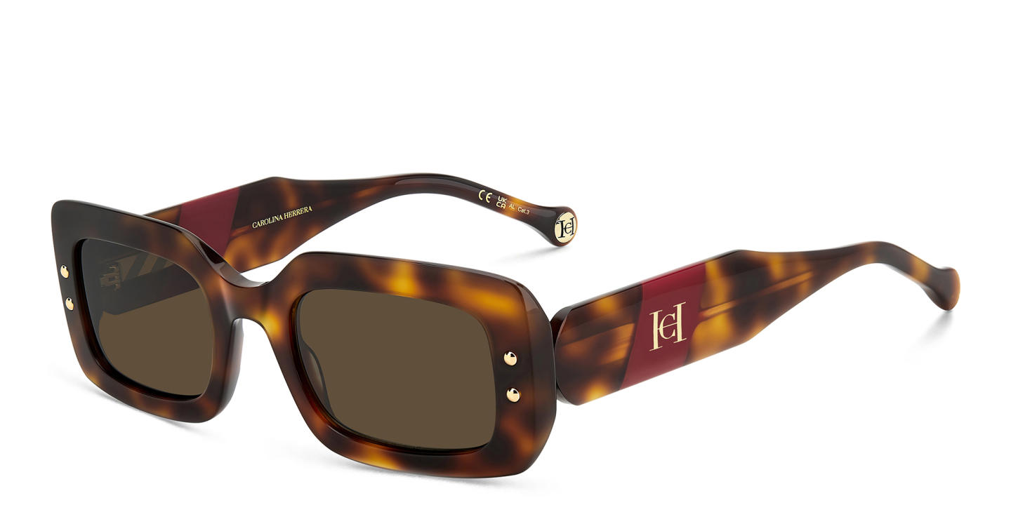 Shop Carolina Herrera Rectangle Sunglasses in Havana online.