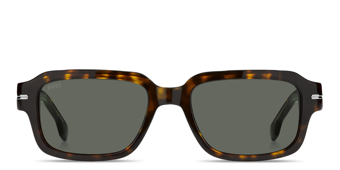 Shop Hugo Boss Logo Signature Rectangle Sunglasses in Havana online.