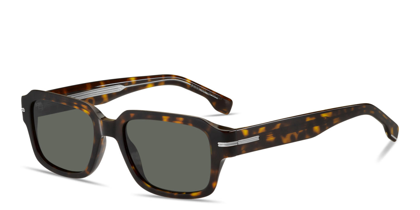 Shop Hugo Boss Logo Signature Rectangle Sunglasses in Havana online.