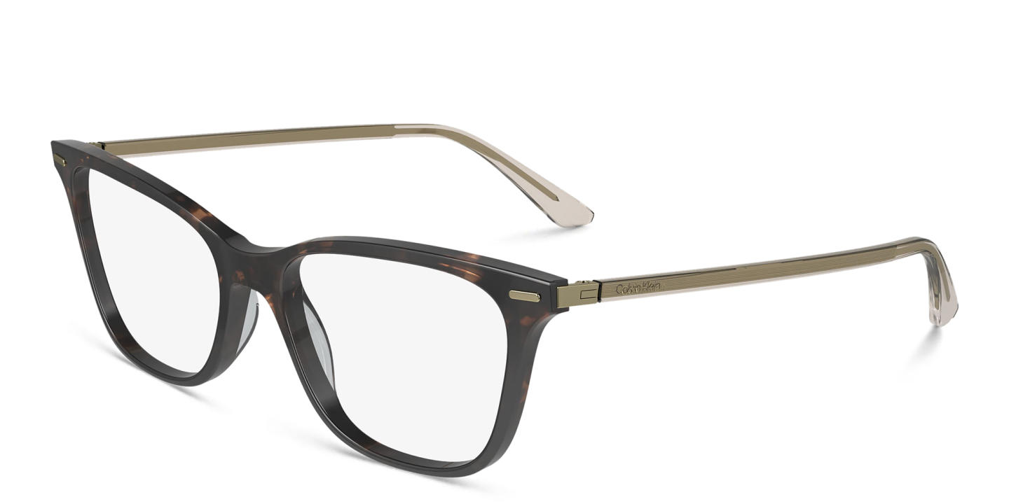 Shop Calvin Klein Rectangle Eyeglasses in Tortoise online.