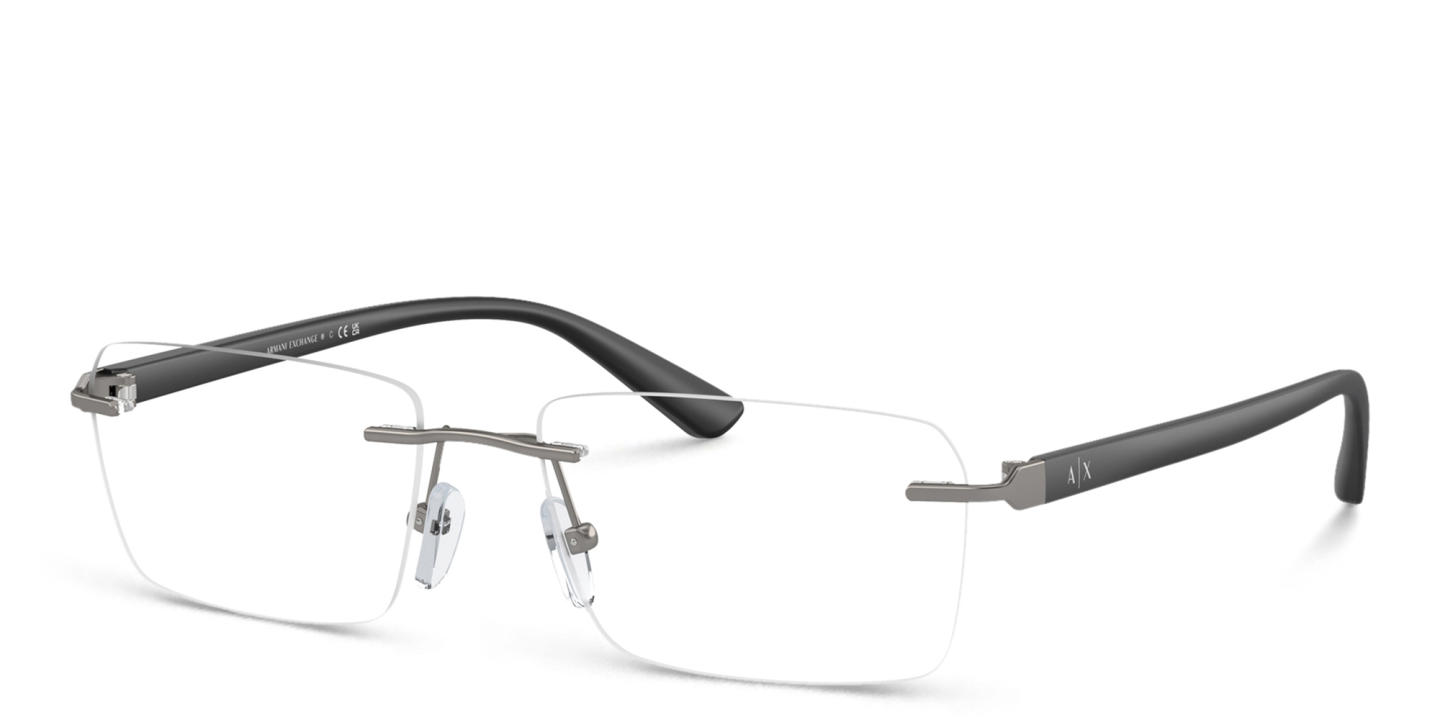 Armani Exchange A|X Logo Wide Rimless Rectangle Eyeglasses in Gunmetal – Product Photo 1