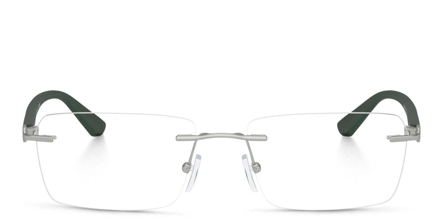 Armani Exchange A|X Logo Wide Rimless Rectangle Eyeglasses in Matte Silver – Product Photo 0