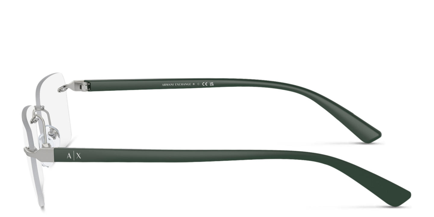 Armani Exchange A|X Logo Wide Rimless Rectangle Eyeglasses in Matte Silver – Product Photo 2