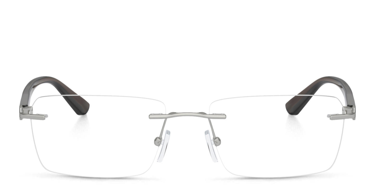 Armani Exchange A|X Logo Wide Rimless Rectangle Eyeglasses in Matte Gunmetal – Product Photo 0