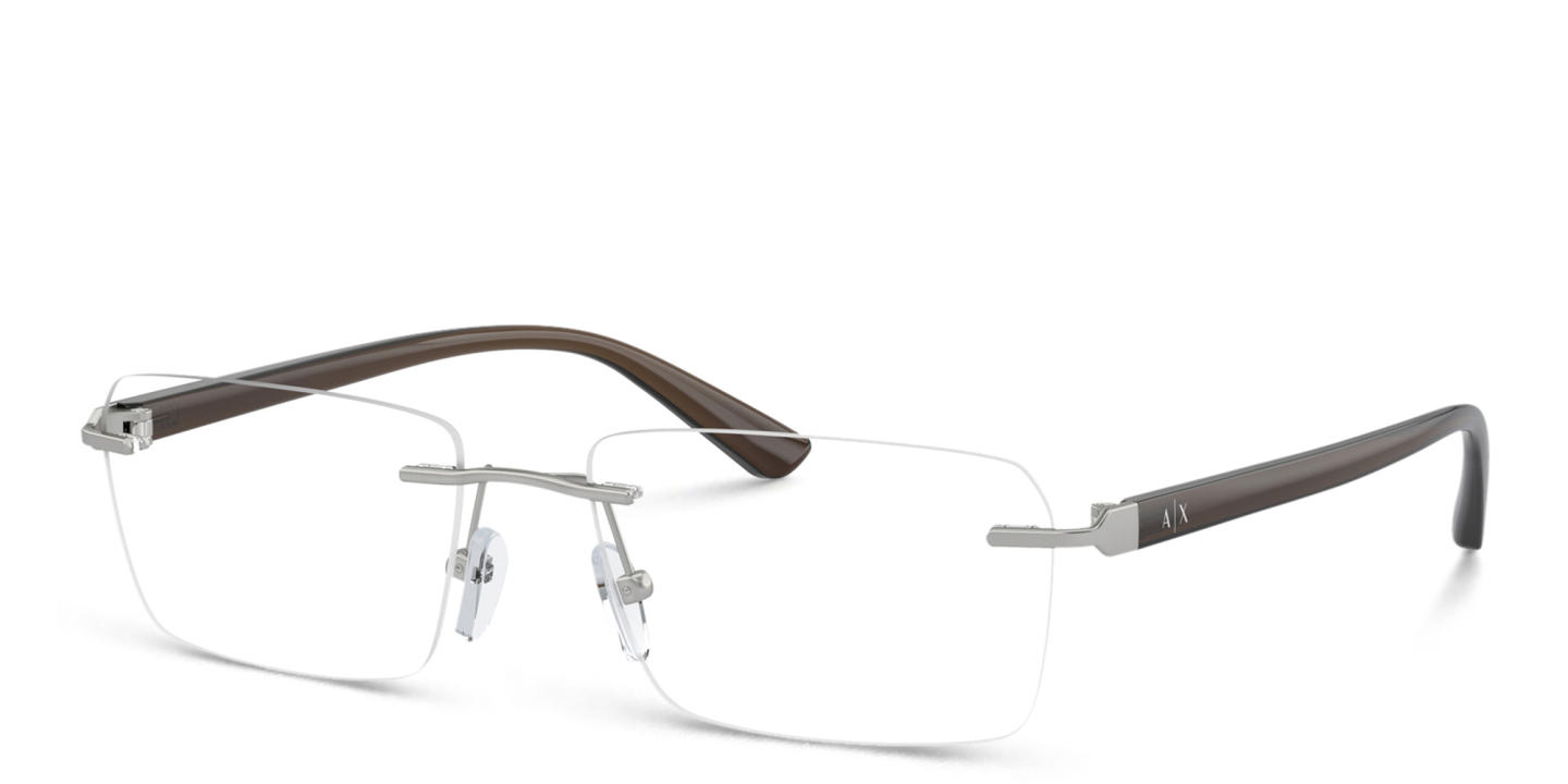 Armani Exchange A|X Logo Wide Rimless Rectangle Eyeglasses in Silver – Product Photo 1