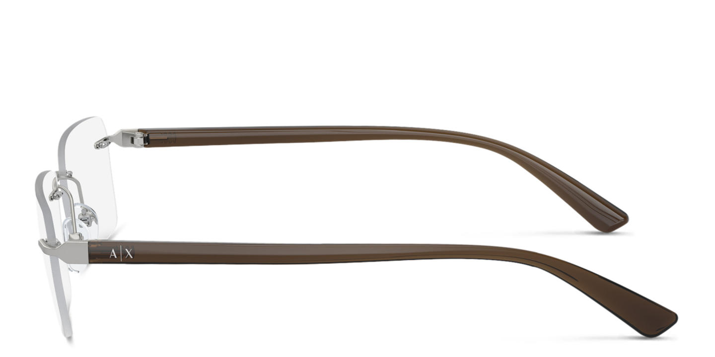 Armani Exchange A|X Logo Wide Rimless Rectangle Eyeglasses in Silver – Product Photo 2