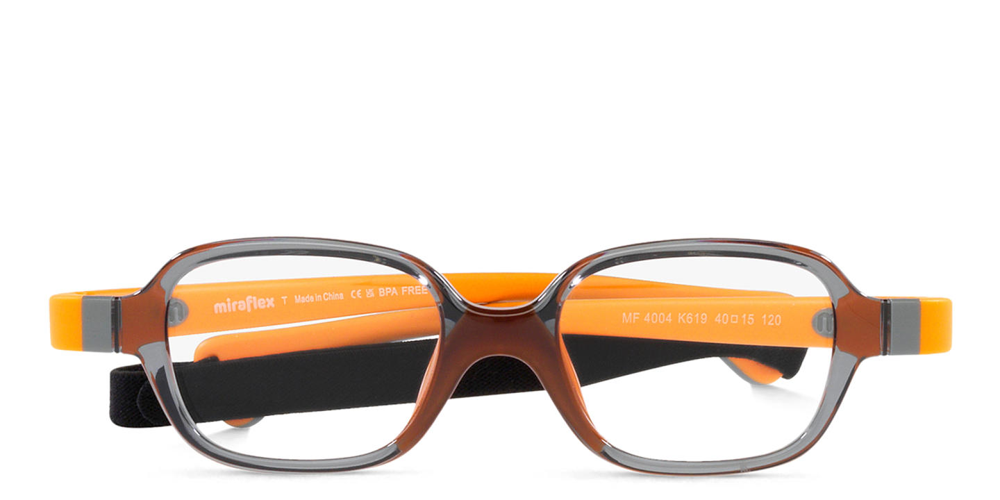 Shop Mira Flex Logo Kids Rectangle Eyeglasses in Transparent Grey online.