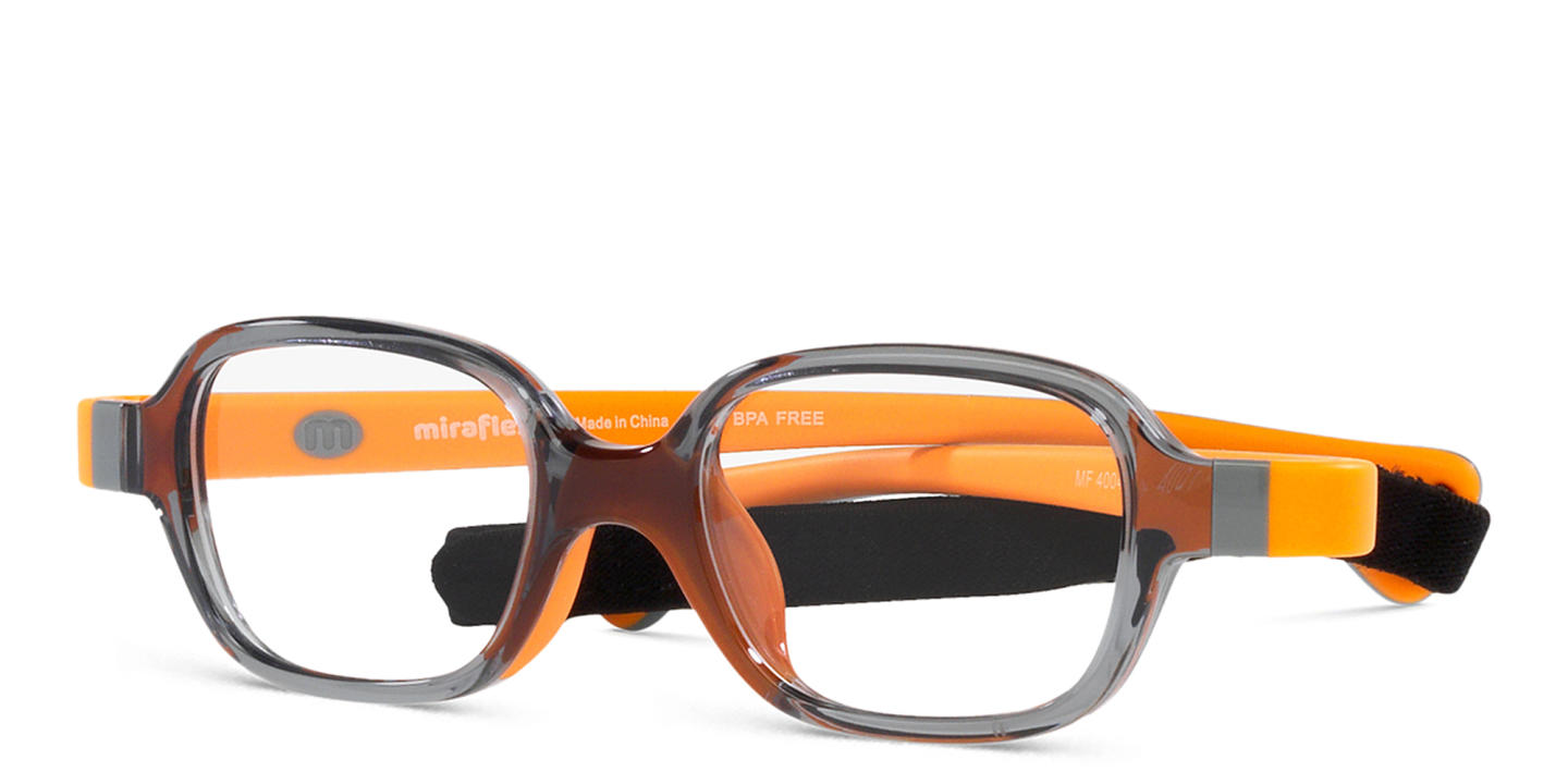 Shop Mira Flex Logo Kids Rectangle Eyeglasses in Transparent Grey online.