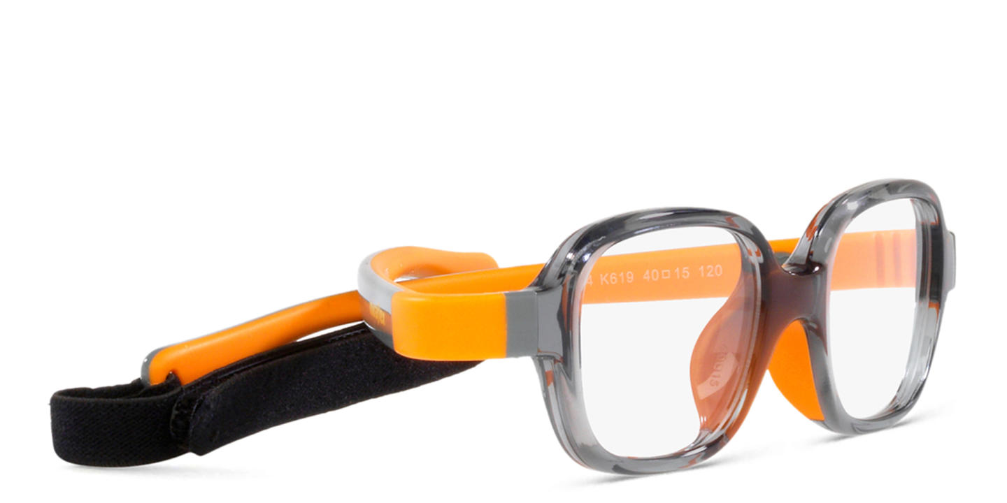 Shop Mira Flex Logo Kids Rectangle Eyeglasses in Transparent Grey online.