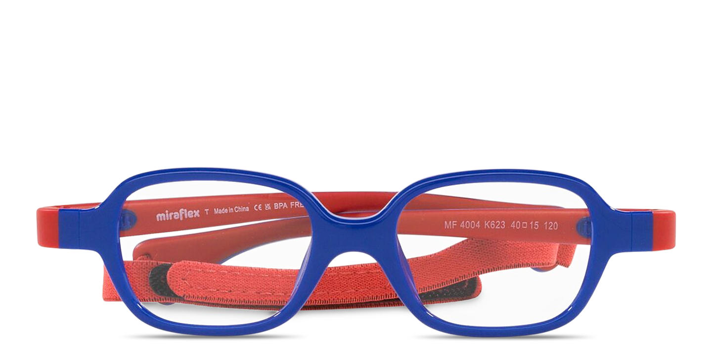 Shop Mira Flex Logo Kids Rectangle Eyeglasses in Shiny Blue & Red online.
