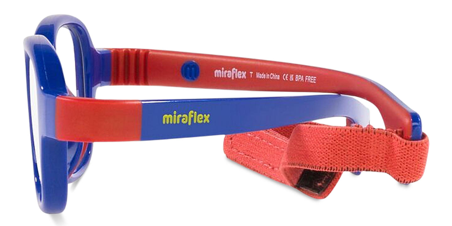 Shop Mira Flex Logo Kids Rectangle Eyeglasses in Shiny Blue & Red online.