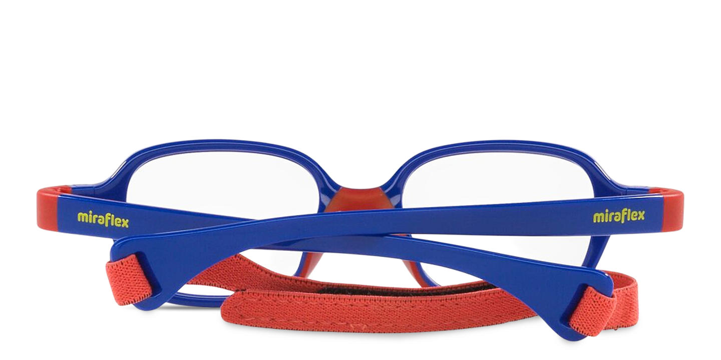 Shop Mira Flex Logo Kids Rectangle Eyeglasses in Shiny Blue & Red online.