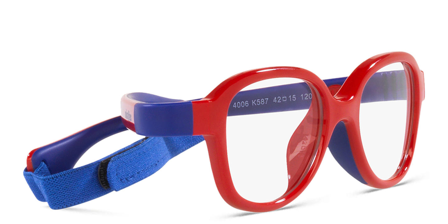Mira Flex Logo Kids Square Eyeglasses in Red – Product Photo 3