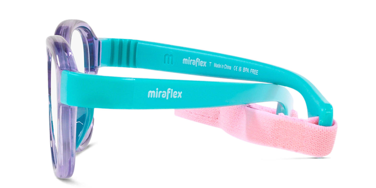 Shop Mira Flex Logo Kids Square Eyeglasses in Translucent Lilac Turquoise online.