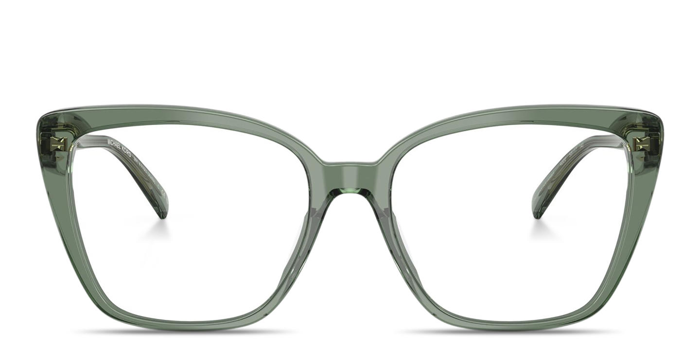 Shop Michael Kors Avila Square Eyeglasses in Transparent Olive Green online.