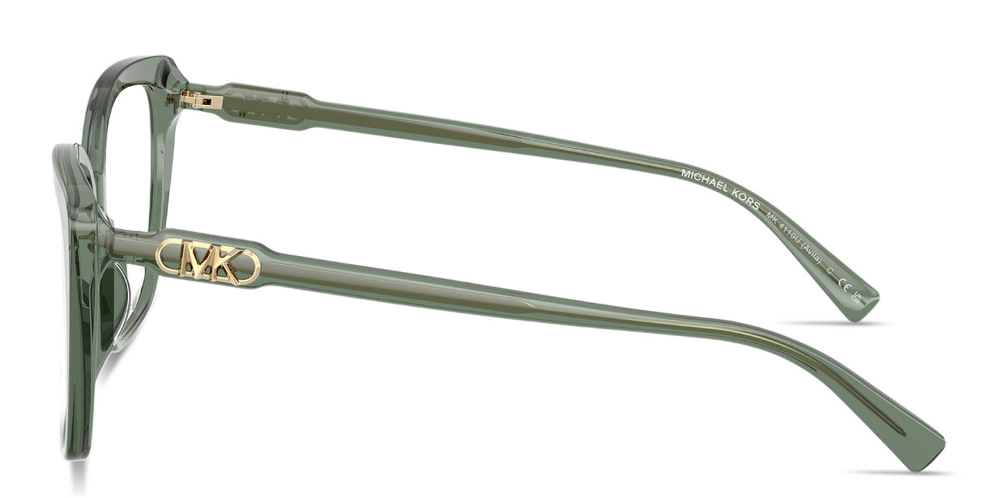 Shop Michael Kors Avila Square Eyeglasses in Transparent Olive Green online.