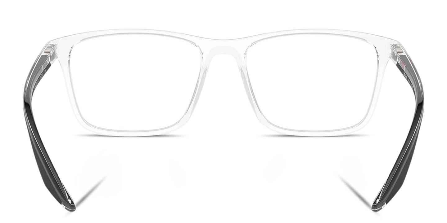 Shop Prada Linea Rossa Logo Lettering Wide Pillow Eyeglasses in Clear online.