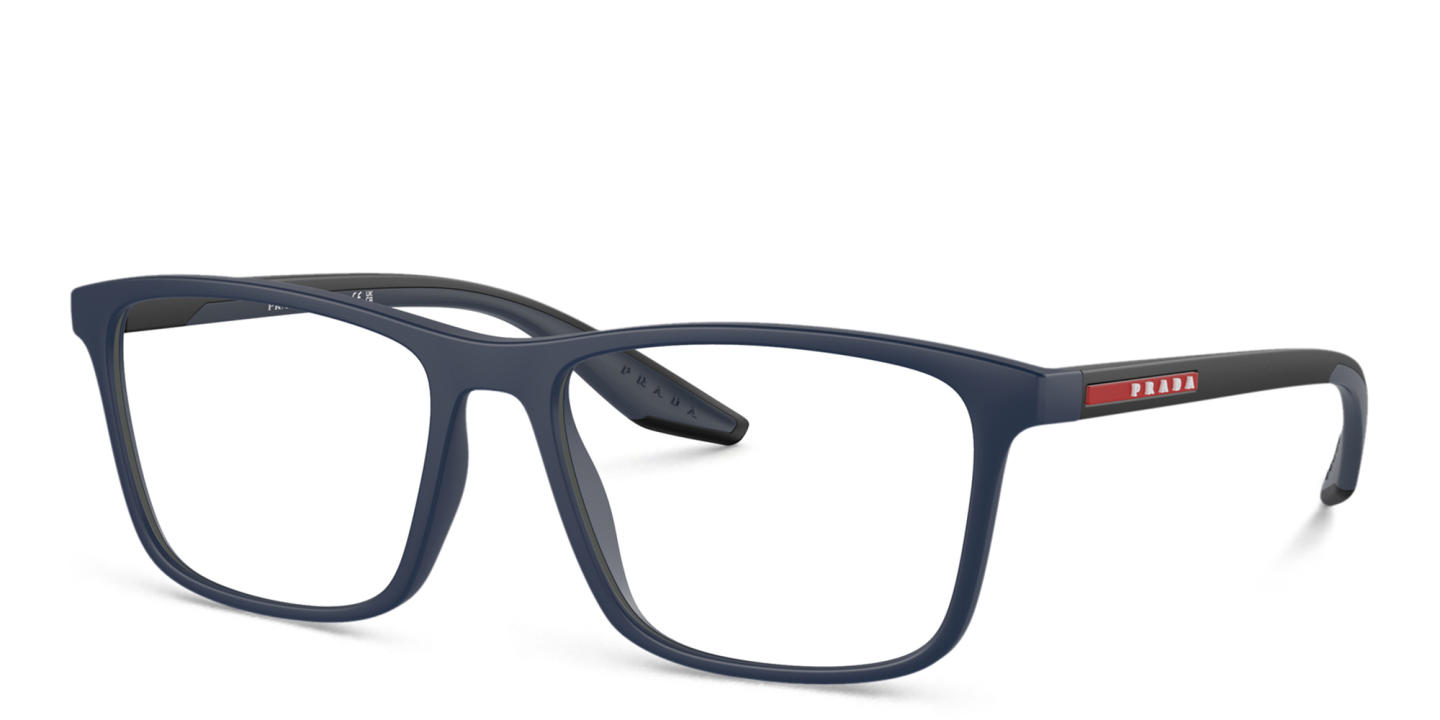Prada Linea Rossa Wide Pillow Eyeglasses in Blue Rubber – Product Photo 1