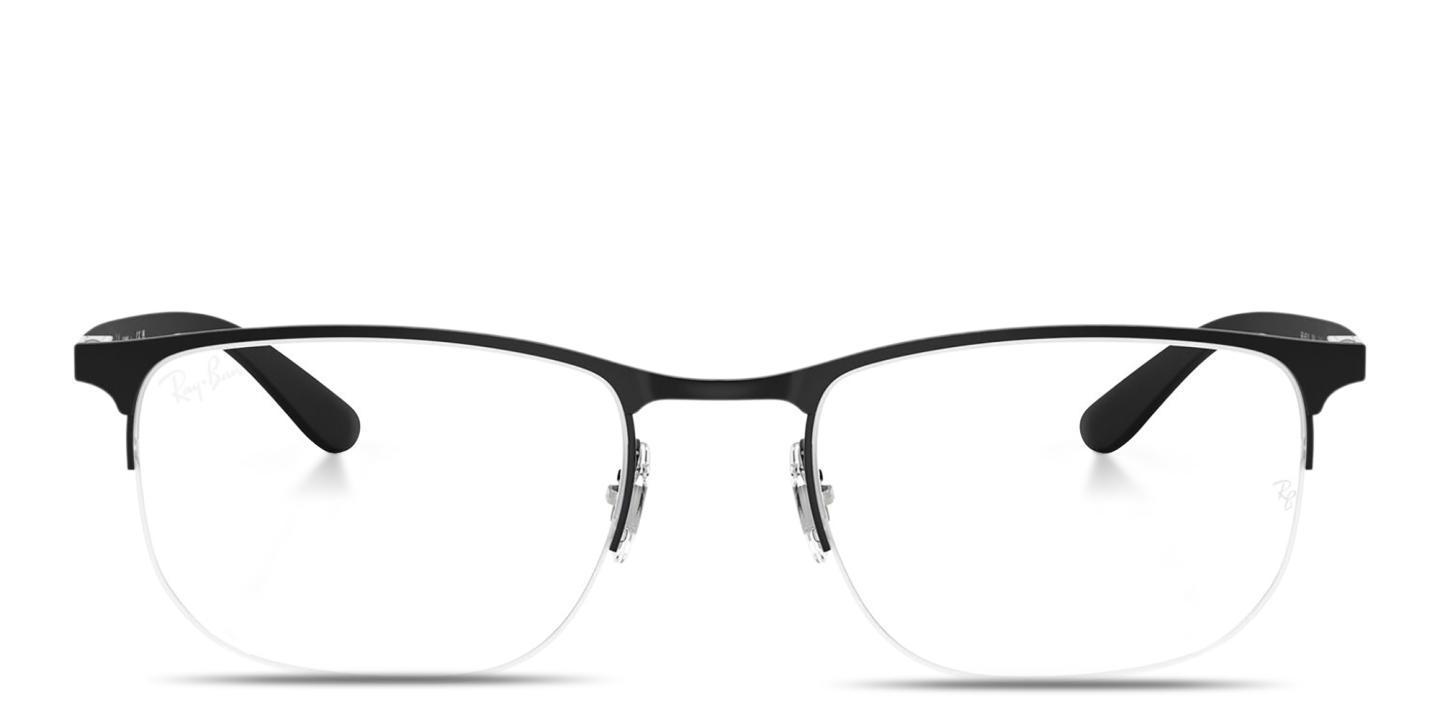 Shop Ray-Ban Optics Unisex Half-Rim Irregular Eyeglasses in Matte Black online.