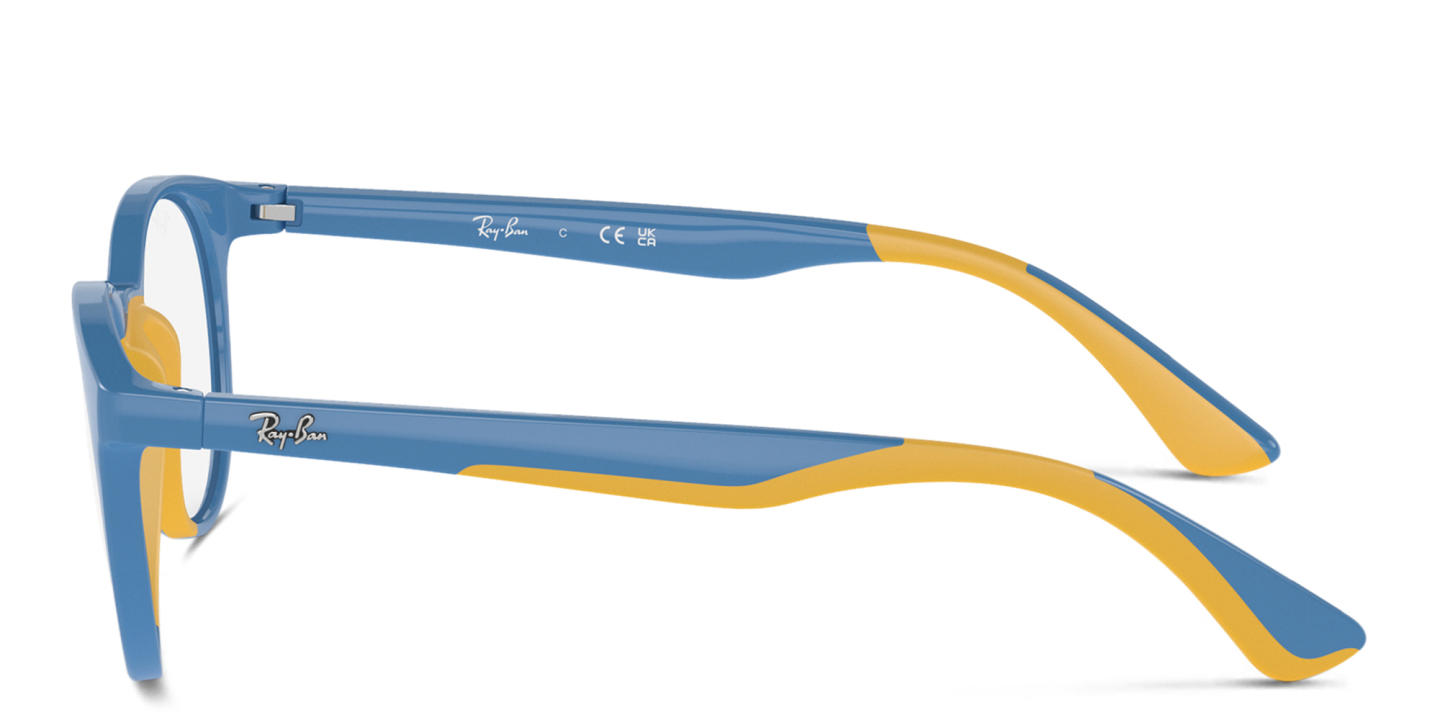 Shop Ray-Ban Junior Kids Panthos Eyeglasses in Light Blue On Yellow online.