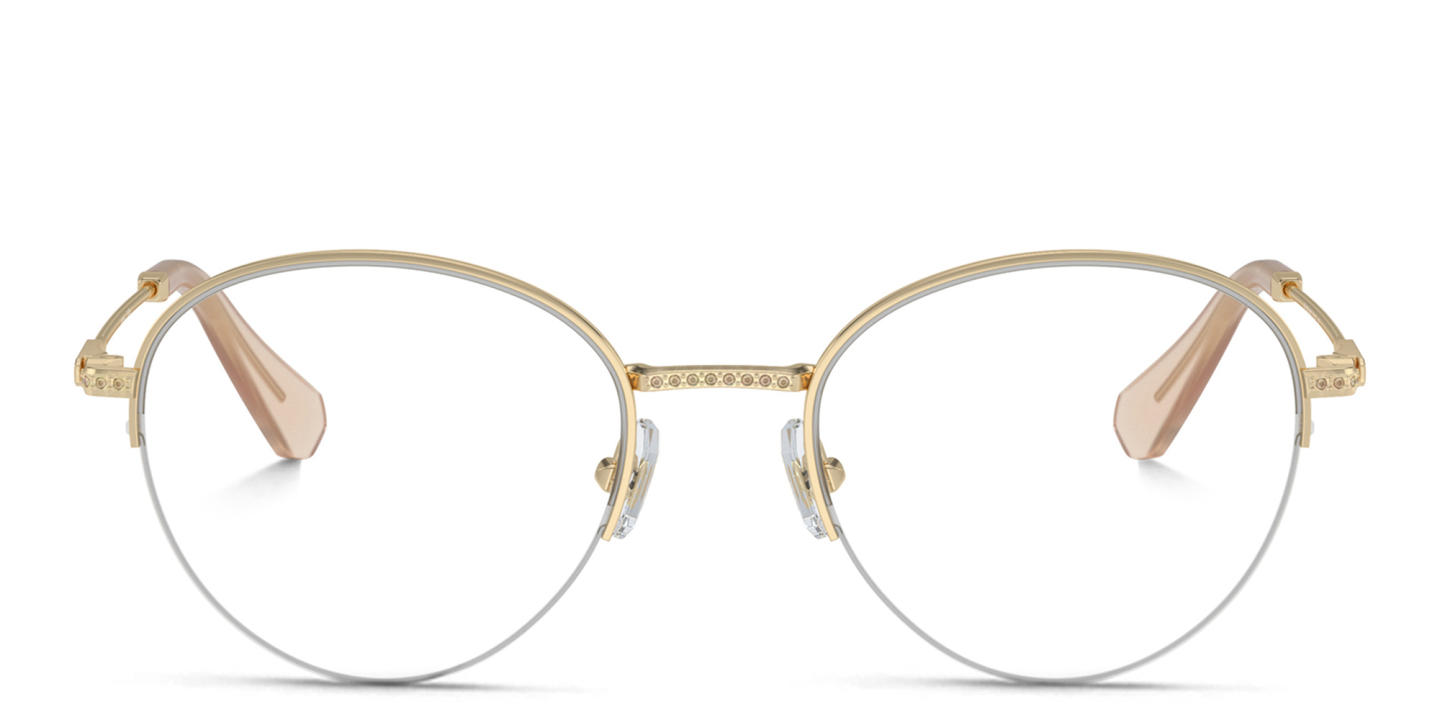 Shop Swarovski Rhinestone-Embellished Half-Rim Panthos Eyeglasses in Gold online.