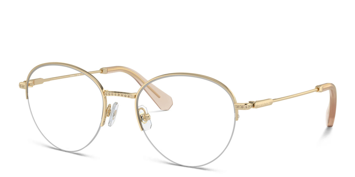 Shop Swarovski Rhinestone-Embellished Half-Rim Panthos Eyeglasses in Gold online.