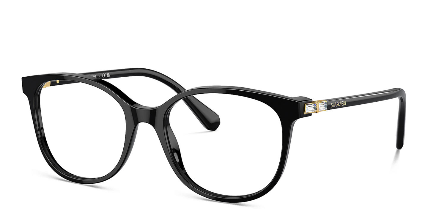 Shop Swarovski Crystal-Embellished Square Eyeglasses in Black online.